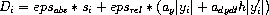 D_i = eps_{abs} * s_i + eps_{rel} * (a_y |y_i| + a_{dydt} h |y'_i|)