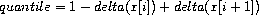 quantile = 1 - delta(x[i]) + delta(x[i+1])
